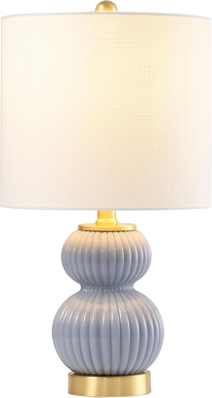 JONATHAN Y 20" Gray/Brass Gold Ribbed Gourd Glass Table Lamp, Modern Bedside Lamp for Bedroom Liv... | Amazon (US)