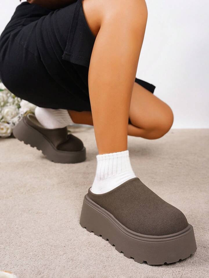 Platform Slip-On Mules Slides For Women In Autumn 2024, Thick Sole Increased Height, Casual Wedge... | SHEIN