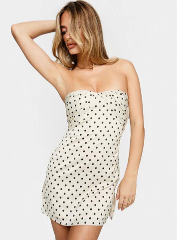 Irena Strapless Mini Dress Cream / Polka Dot | Princess Polly US