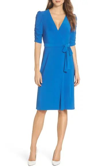 Ruched Sleeve Faux Wrap Dress | Nordstrom