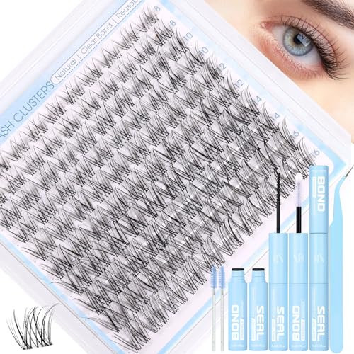 Natural Lash Clusters Kit Invisible Band Eyelash Clusters DIY Lash Extension Kit Wispy Eyelash Extension Kit Clear Band Cluster Lashes with Lash Glue, Brush and Tweezers by ZANLUFLY(8-16mm) | Amazon (US)