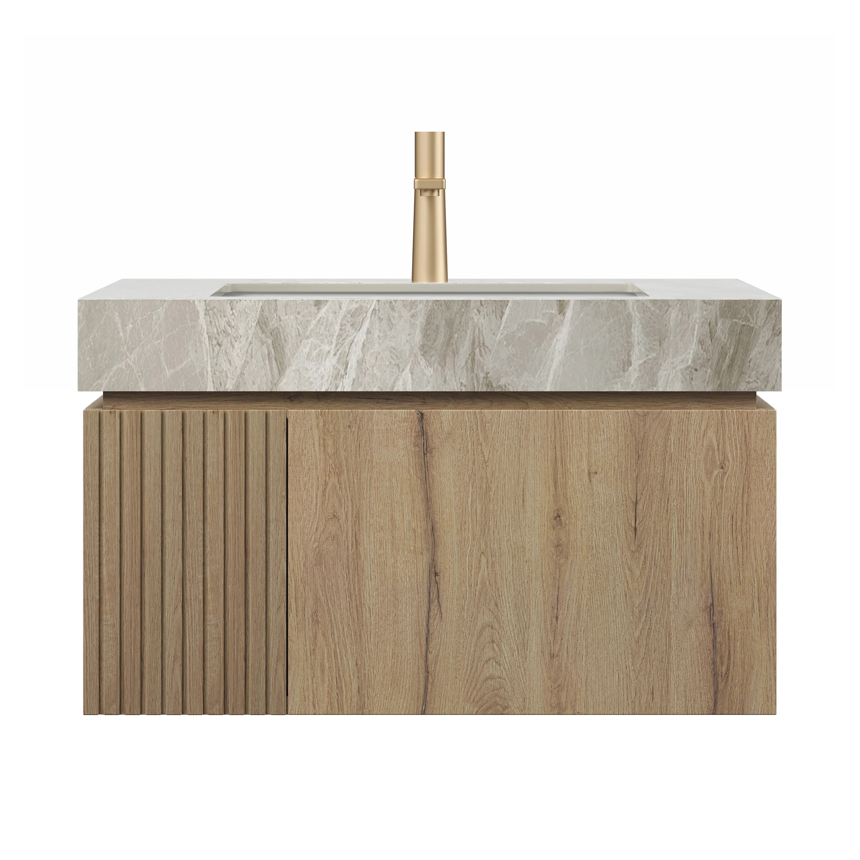 Luxstone Modern Luxury Vanity with Sintered Stone Countertop and Ceramic Basin | Wayfair North America