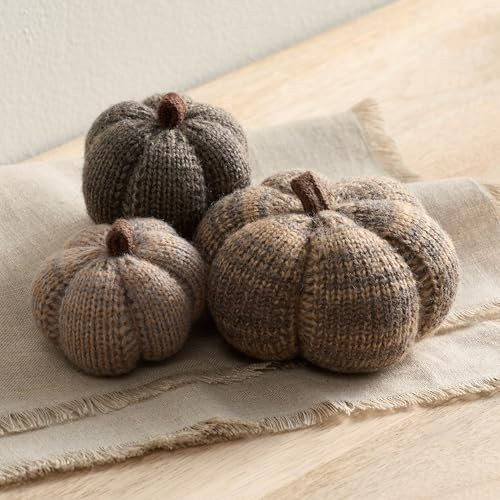 Set of 3 Cobblestone Grey Cozy Mini Knit Pumpkins, Autumn Bowl Filler, Rustic Farmhouse Table for... | Amazon (US)