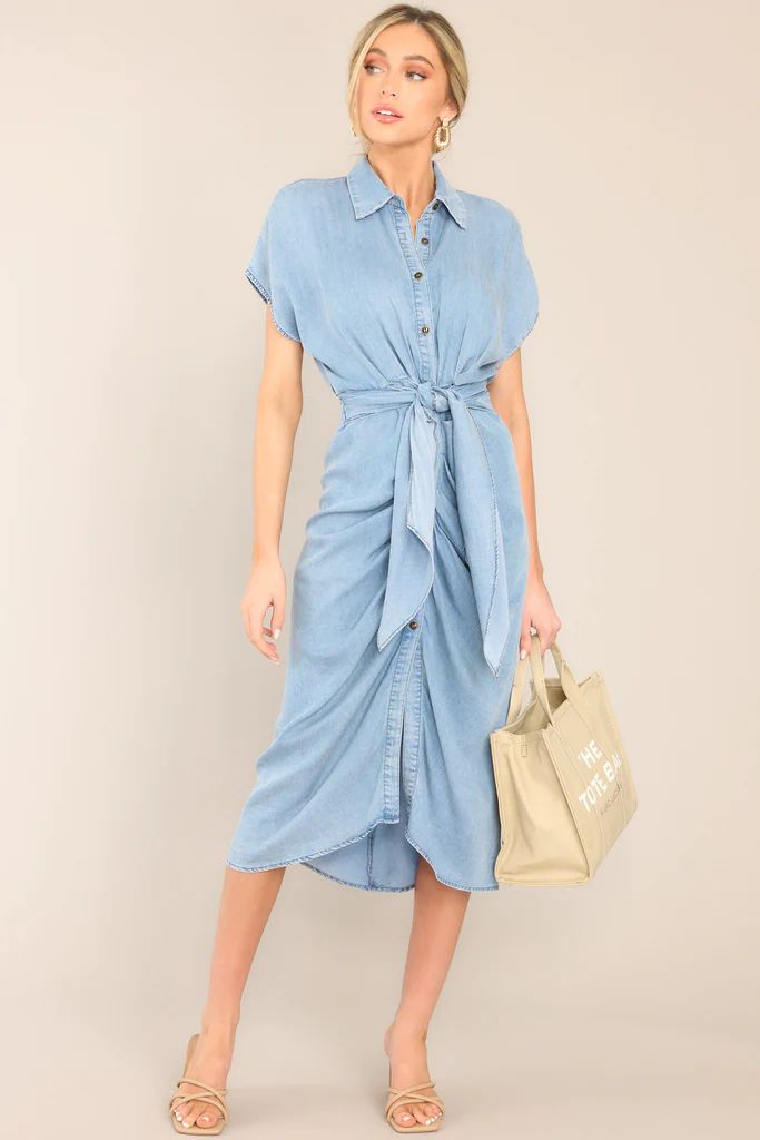 So Indecisive Chambray Button Front Midi Dress | Red Dress