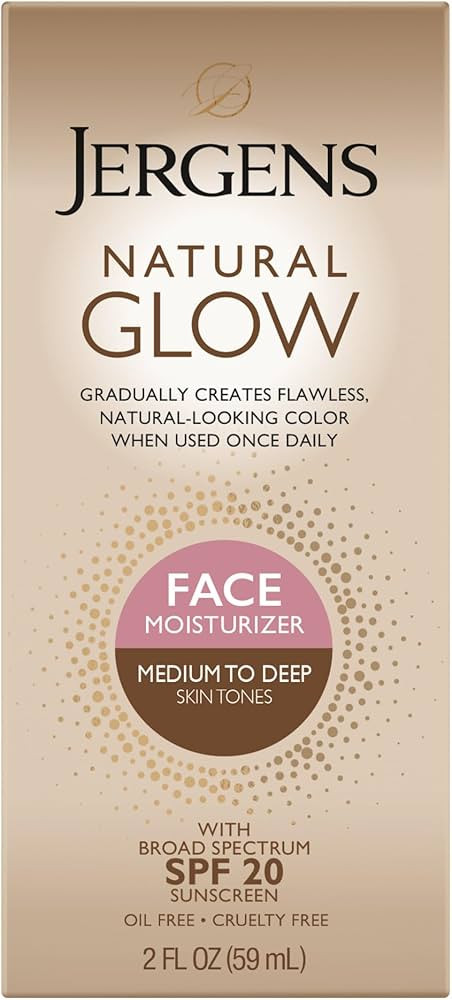 Jergens Natural Glow Self Tanner Face Moisturizer with SPF 20 Facial Sunscreen, Medium to Deep Sk... | Amazon (US)