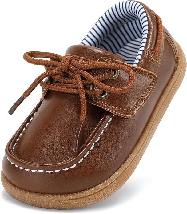 Toddler Boys Hook and Loop Dress Shoes Classic Zero Drop Walking Boat Loafers Outdoor for Kids | Amazon (US)