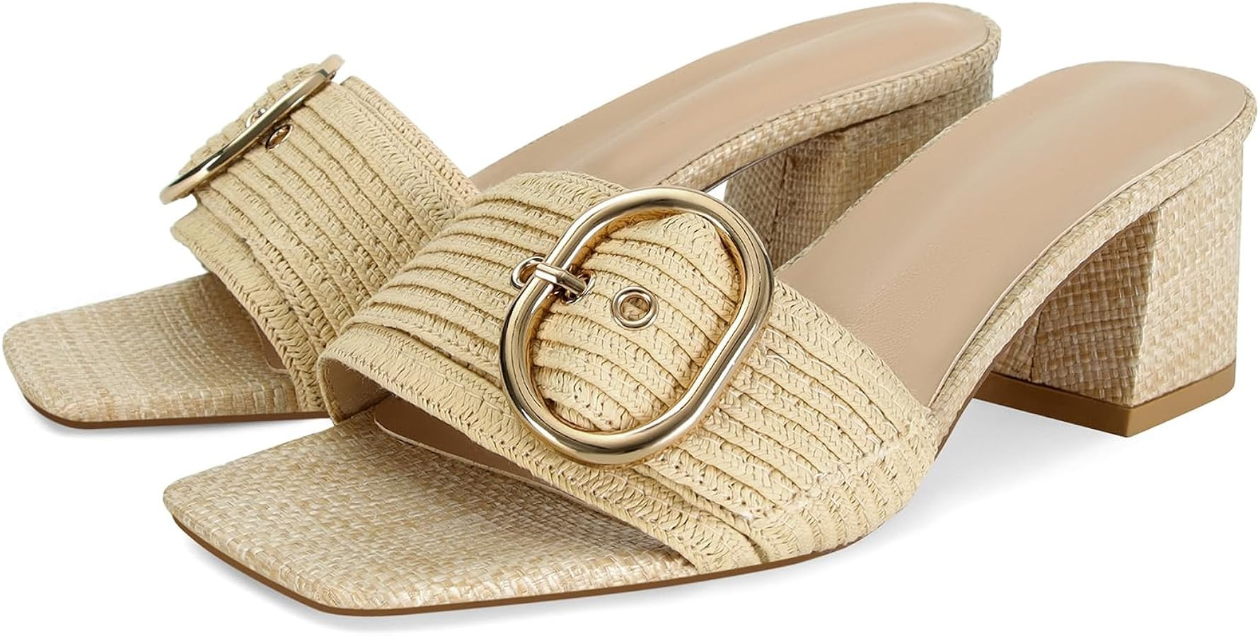 Womens Heeled Sandals Open Square Toe Heels Chunky Block Heel Slip On Beach Summer Casual Sandals | Amazon (US)