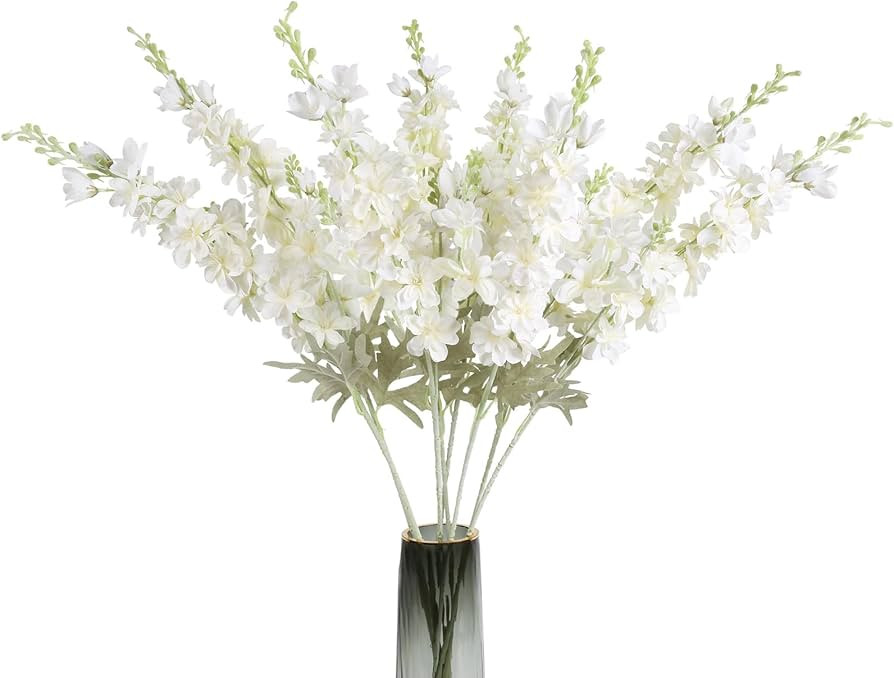 8PCS White Delphinium Artificial Flowers Larkspur Fake Flowers 33.5in Long Stem Faux Silk Flowers... | Amazon (US)