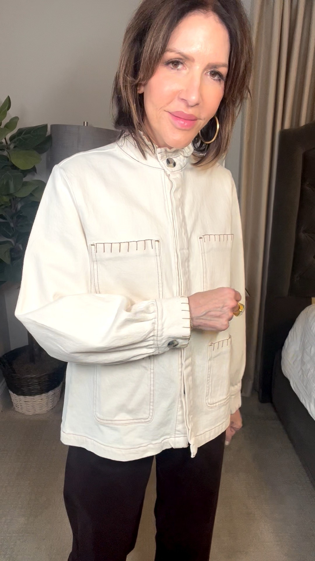 cream jacket, gold hoop earrings, brown wide leg pants, over 50 outfits 

#LTKootd #LTKOver40 #LTKSeasonal