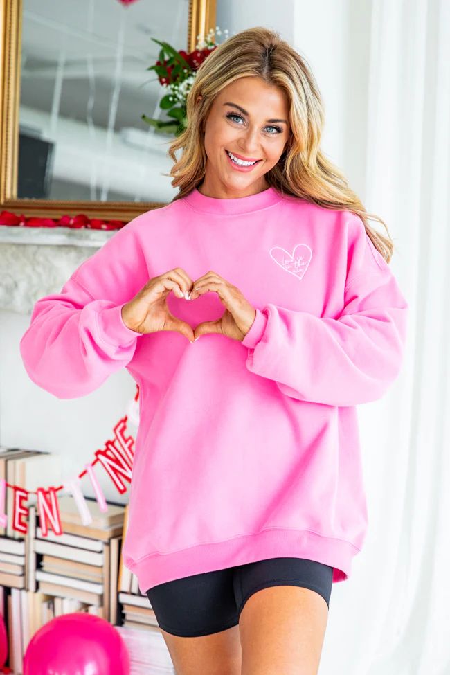 Love Is In The Air Pink Oversized Embroidered Graphic Sweatshirt | Pink Lily
