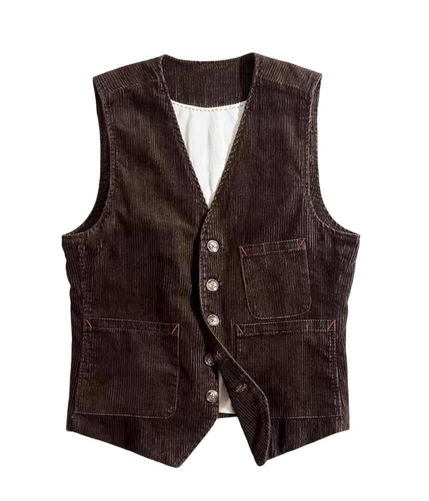SevenBoy Men's Vintage Corduroy Suit Vest Casual V-Neck Dress Waistcoat | Amazon (US)