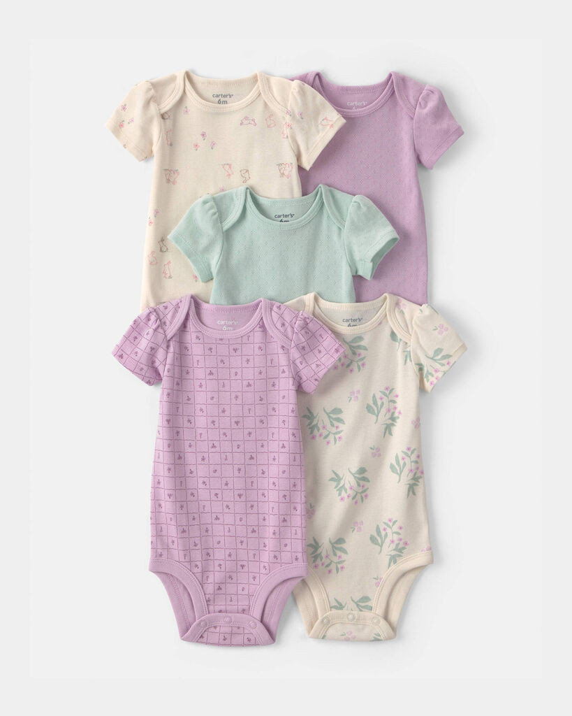 Carter's baby girl 5-pack floral multipack bodysuits 12M Purple/Green | Carter's Inc