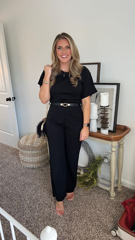Fave jumpsuit 😍 TTS - M 
Heels tts (comfieat heels I have)
Belt TTS 22-29” (I’m a 29” waist and it fits me perfectly) 
Rehearsal dinner outfit black jumpsuit flattering size 8 midsize amazon fashion prime wedding guest outfit formal outfit lbd 

#LTKwedding #LTKunder50 #LTKFind
