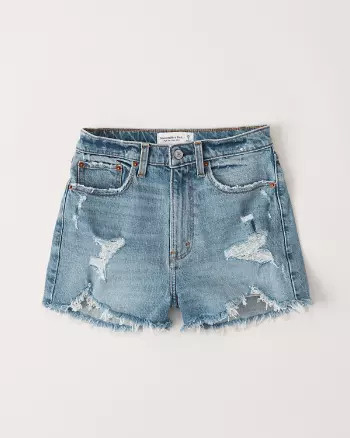 Abercrombie & Fitch Womens Curve Love High Rise Mom Shorts in Light Ripped Wash - Size 32 | Abercrombie & Fitch US & UK
