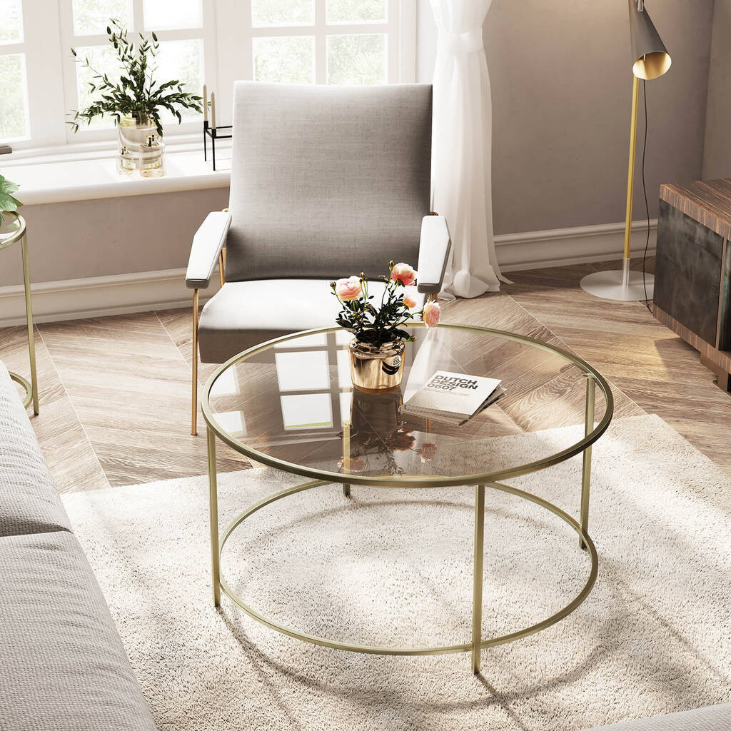 Round Glass Coffee Table With Gold Steel Frame | Not On The High Street