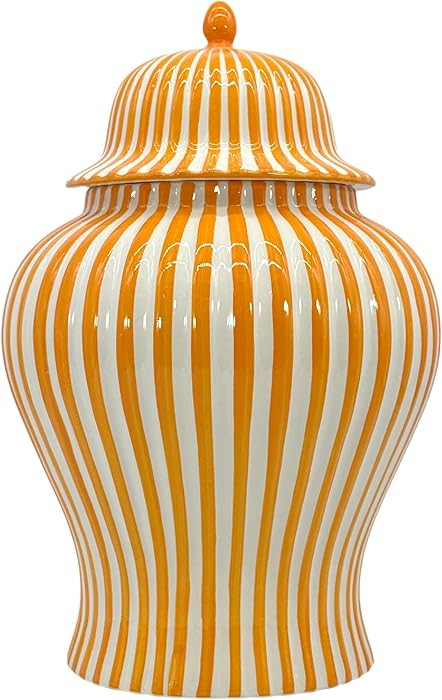 Galt International 18" Orange Candy Stripe Ginger Jar w/Lid - Decor Home Decor Living Room Party ... | Amazon (US)