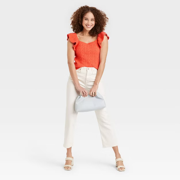 Women's Square Neck Ruffle Sweater Vest - A New Day™ Orange S | Target