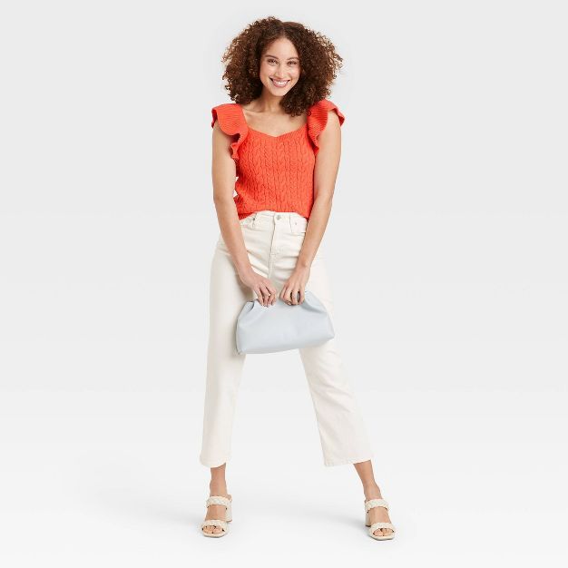 Women&#39;s Square Neck Ruffle Sweater Vest - A New Day&#8482; Orange S | Target