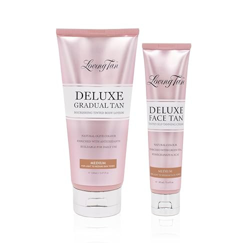 Loving Tan Deluxe Gradual Tanning Lotion (5.07Oz) + Face Tan, Medium (1.6Oz) - Streak Free, Natural Professional Strength Sunless Tanner, 7+ Applications per Bottle, Naturally Derived DHA, 2-Count | Amazon (US)