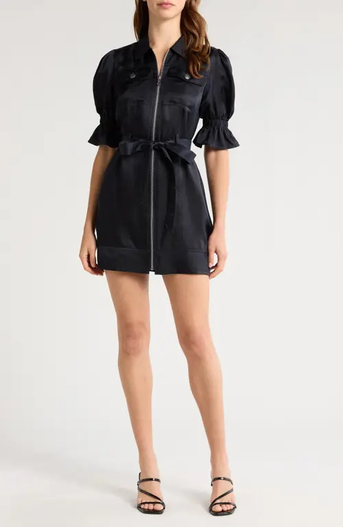 Cinq à Sept Holly Puff Sleeve Satin Dress in Navy at Nordstrom, Size 12 | Nordstrom