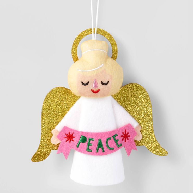 Felt &#39;Peace&#39; Angel Christmas Tree Ornament Pink - Wondershop&#8482; | Target