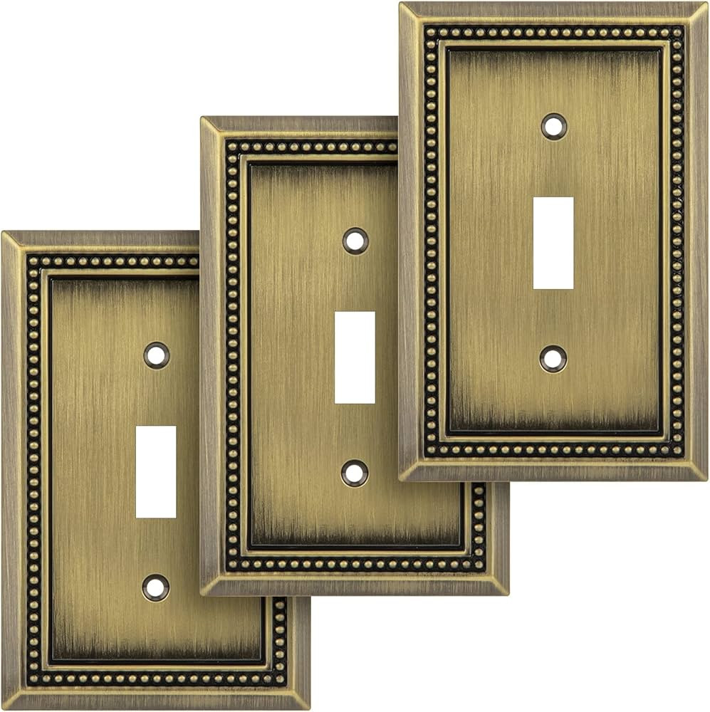 Henne Bery Sunken Pearls Decorative Wall Plate Switch Plate Outlet Cover (Single Toggle, 3PK, Ant... | Amazon (US)