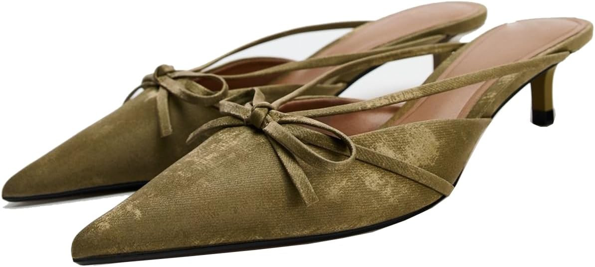 Fashion Kitten Heel Bow Mules for Women Slip On Mules Backless Kitten Heel Pumps | Amazon (US)