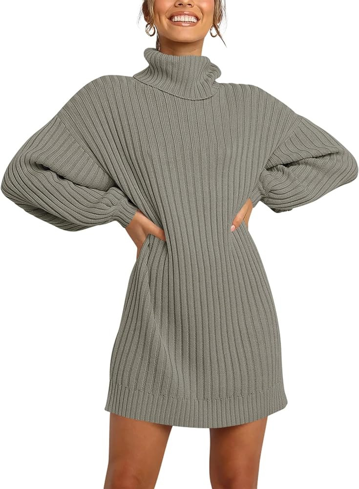 ANRABESS Women Turtleneck Long Lantern Sleeve Casual Loose Oversized Sweater Dress Soft Winter Pu... | Amazon (US)