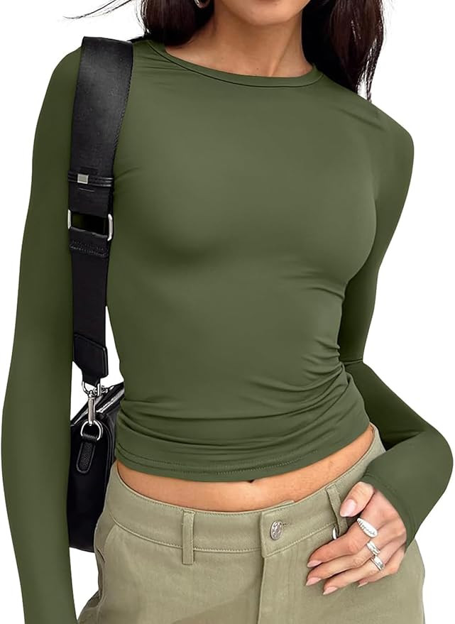 Trendy Queen Womens Long Sleeve T Shirts Fall Fashion 2026 Basic Crop Tops Going Out Outfits Y2k ... | Amazon (US)