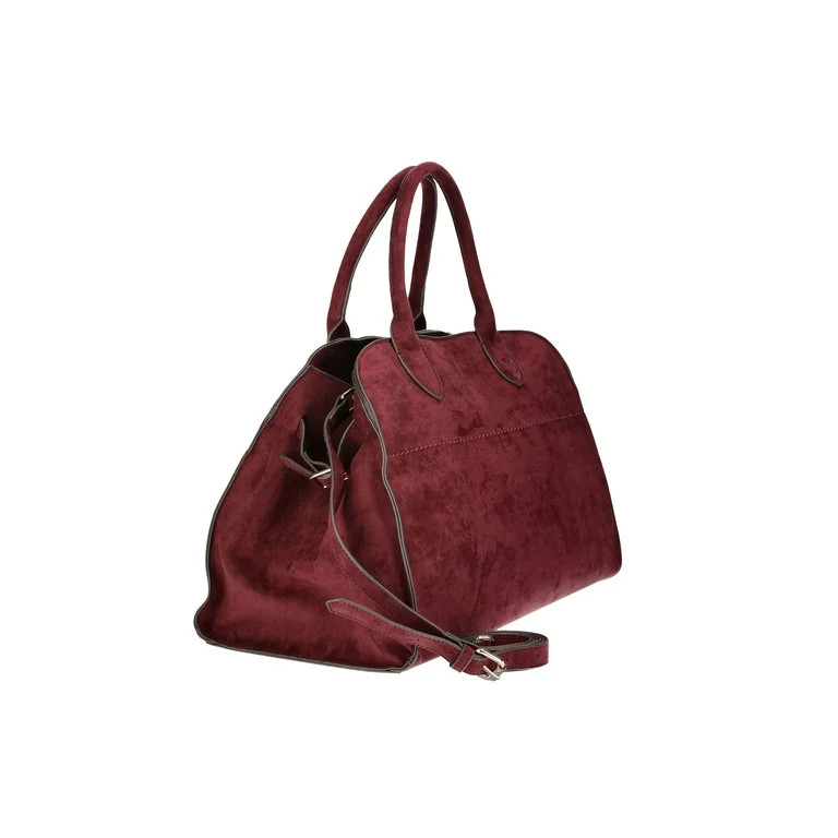 Time and Tru Women's Sage Satchel Soft Faux Suede Tote Bag, Wine | Walmart (US)