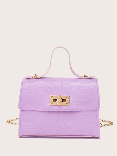 Lizard Embossed Top Handle Satchel Bag | SHEIN