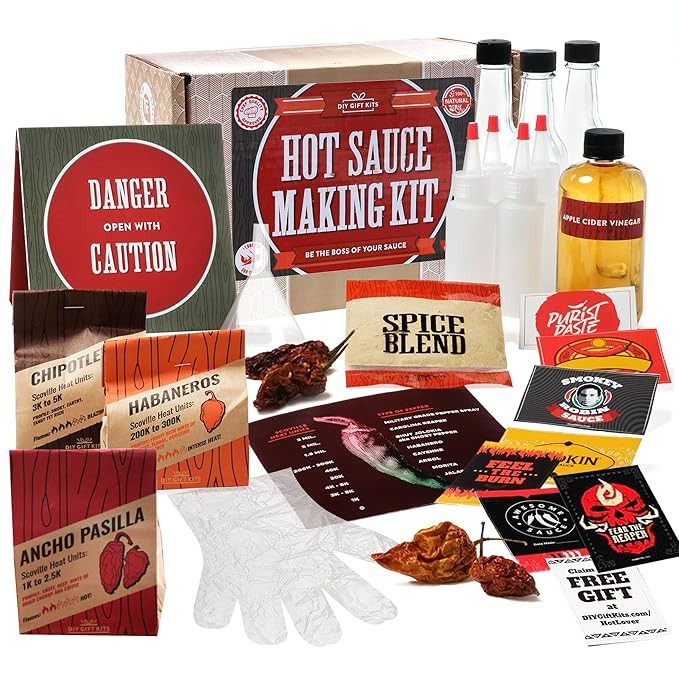 DIY Gift Kits Standard Hot Sauce Making Kit with 3 Recipes, All-Inclusive Set with Ghost Peppers ... | Amazon (US)