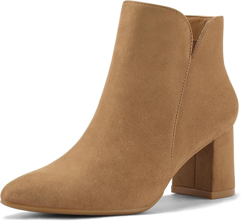 mysoft Women's Ankle Boots Chunky Block Low Heel Comfortable Pointed Toe Side V Cutout Dressy Off... | Amazon (CA)