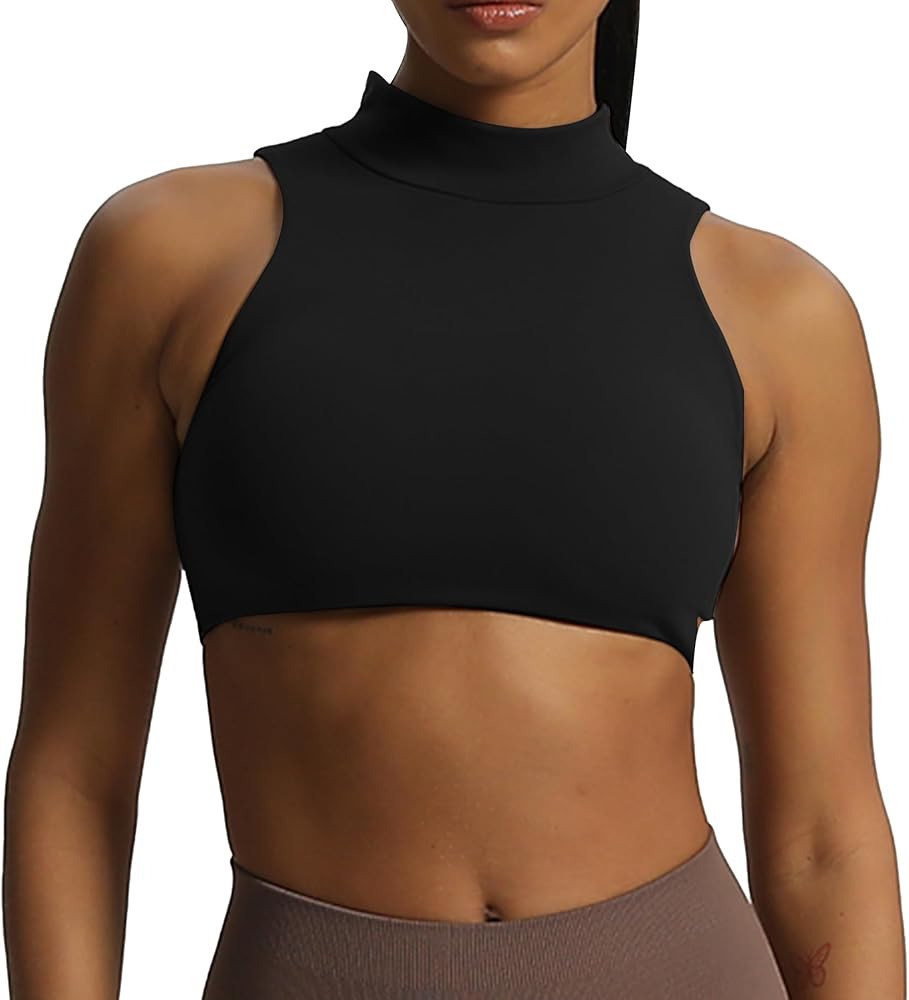 Aoxjox Women's Kim Cutout High Neck Tank Top Workout Sports Bras Fitness Padded Training Gym Bra ... | Amazon (US)