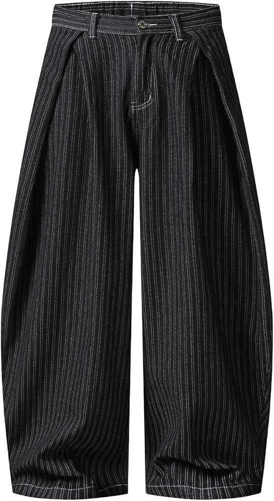 Men's Street Striped Wide Leg Washed Distressed Relaxed Jeans | Amazon (US)