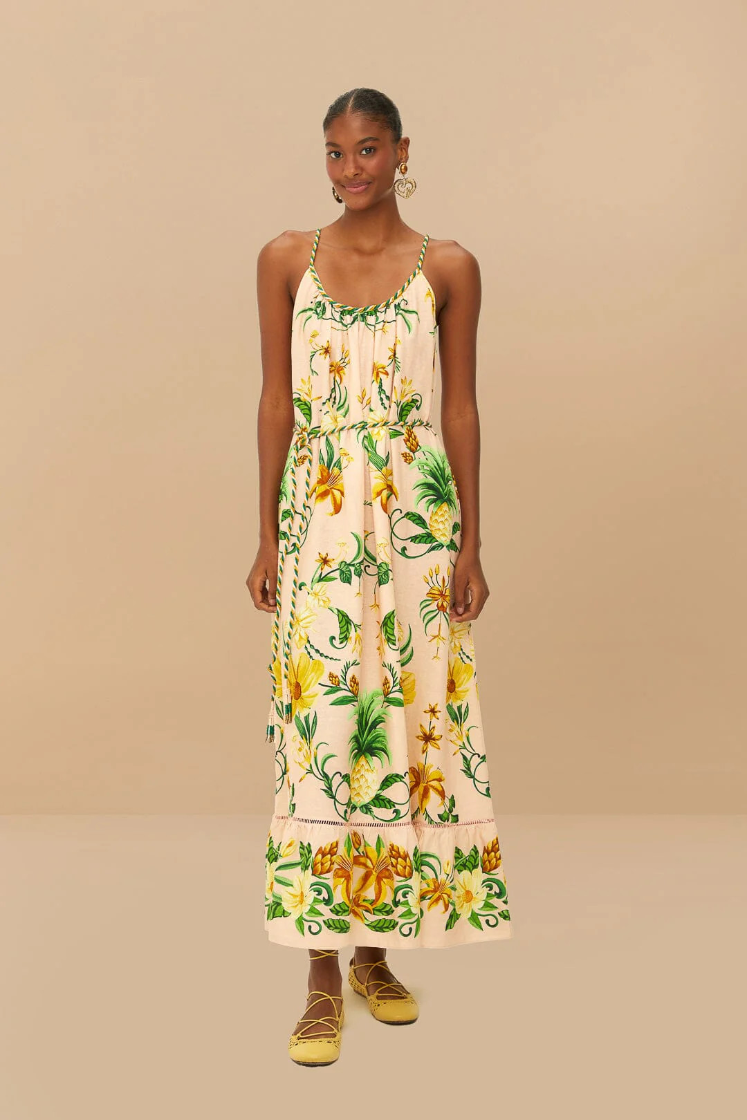 Pink Botanical Beauty LENZING™ ECOVERO™ Euroflax™ Maxi Dress | FarmRio (US)