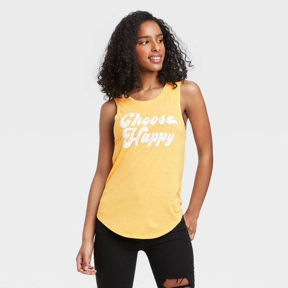 Women's Choose Happy Graphic Tank Top - Yellow | Target