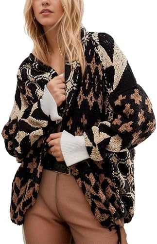 Women Boho Cardigan Sweaters Button Down Shawl Collar Oversized Sweater Coats Y2k Print Cardigans... | Amazon (US)