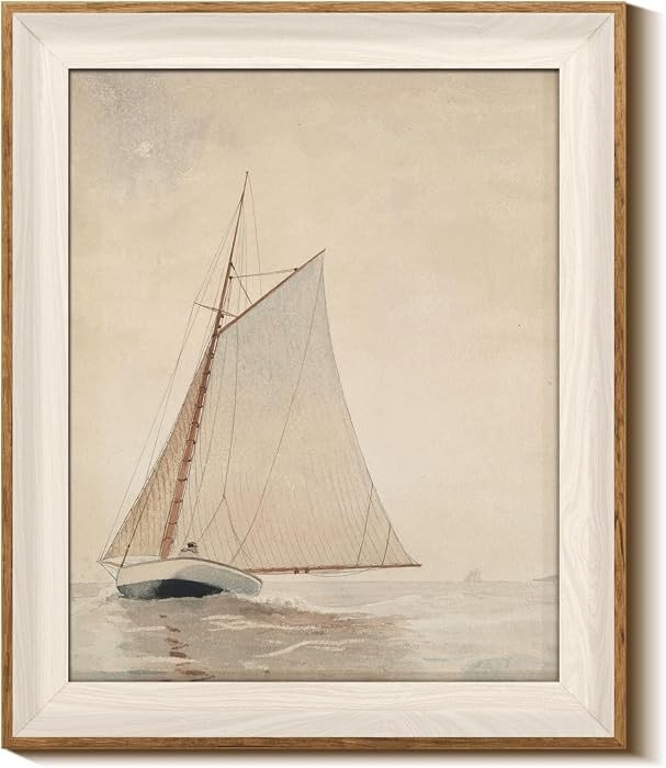 InSimSea Framed Canvas Wall Art of Large Coastal Sailboat - Wall Decor Classical Coastal Art Work... | Amazon (US)