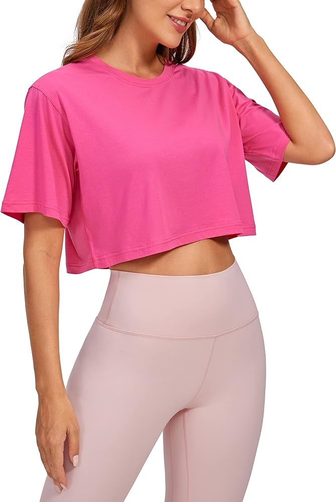 CRZ YOGA Women's Pima Cotton Workout Crop Tops Short Sleeve Yoga Shirts Casual Athletic Running T... | Amazon (US)
