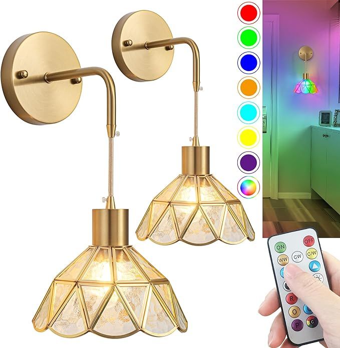 Battery Operated Wall Sconce, Wireless Wall Sconces Set of Two Battery Operated, RGB Color Changi... | Amazon (US)