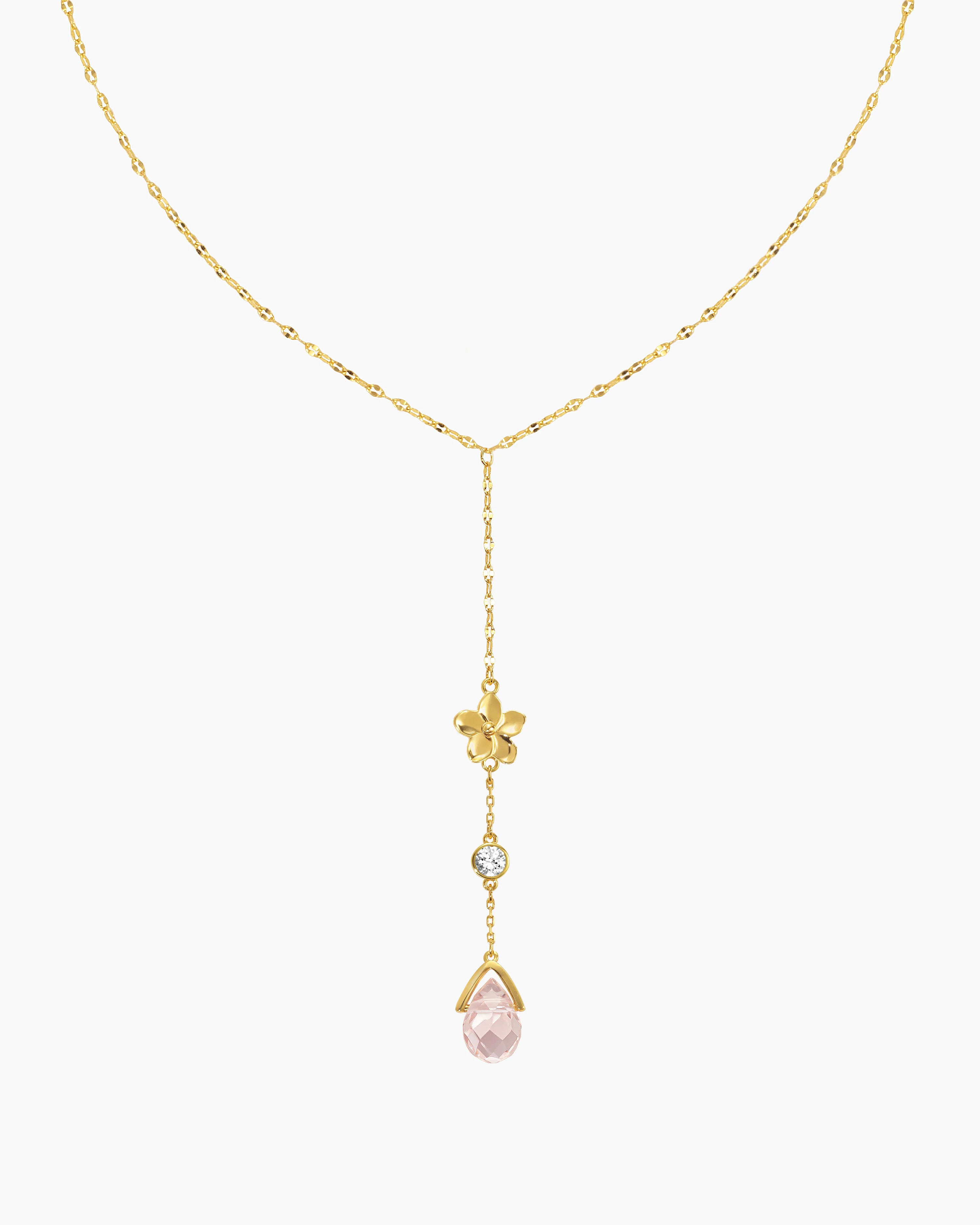 Petal Lariat Necklace | Floral Drop Necklace in Gold | en route jewelry | en route jewelry