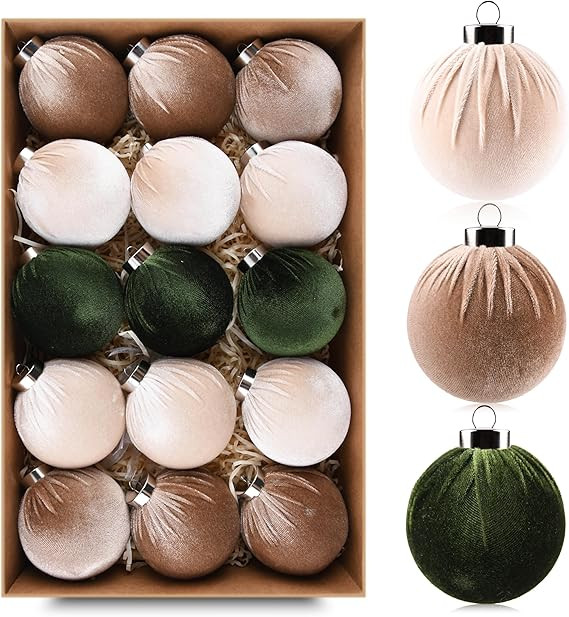 Christmas Tree Ornaments Velvet Balls - Pack of 15pcs Shatterproof Xmas Bulbs Decorations Set - M... | Amazon (US)