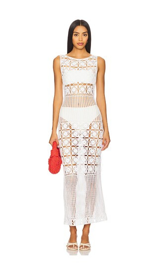 Mikio Crochet Midi Dress in White | Revolve Clothing (Global)