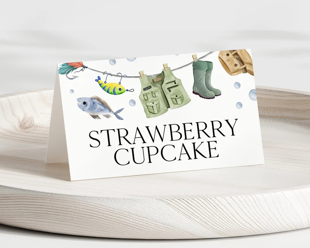 Editable A Little Fisherman Baby Shower Food Label, Boy Fishing Baby Shower Tent Card, Green Fish... | Etsy (US)