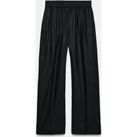 Zara - Linen Blend Straight Leg Pants - Black - S - Woman | Zara US