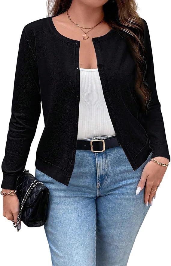 MapleHub Womens Long Sleeve Knit Cardigan Sweaters Classic Crew Neck Open Front Button Down Cardi... | Amazon (US)