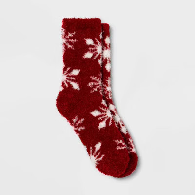 Women's Snowflake Cozy Crew Socks - A New Day™ Red One Size | Target