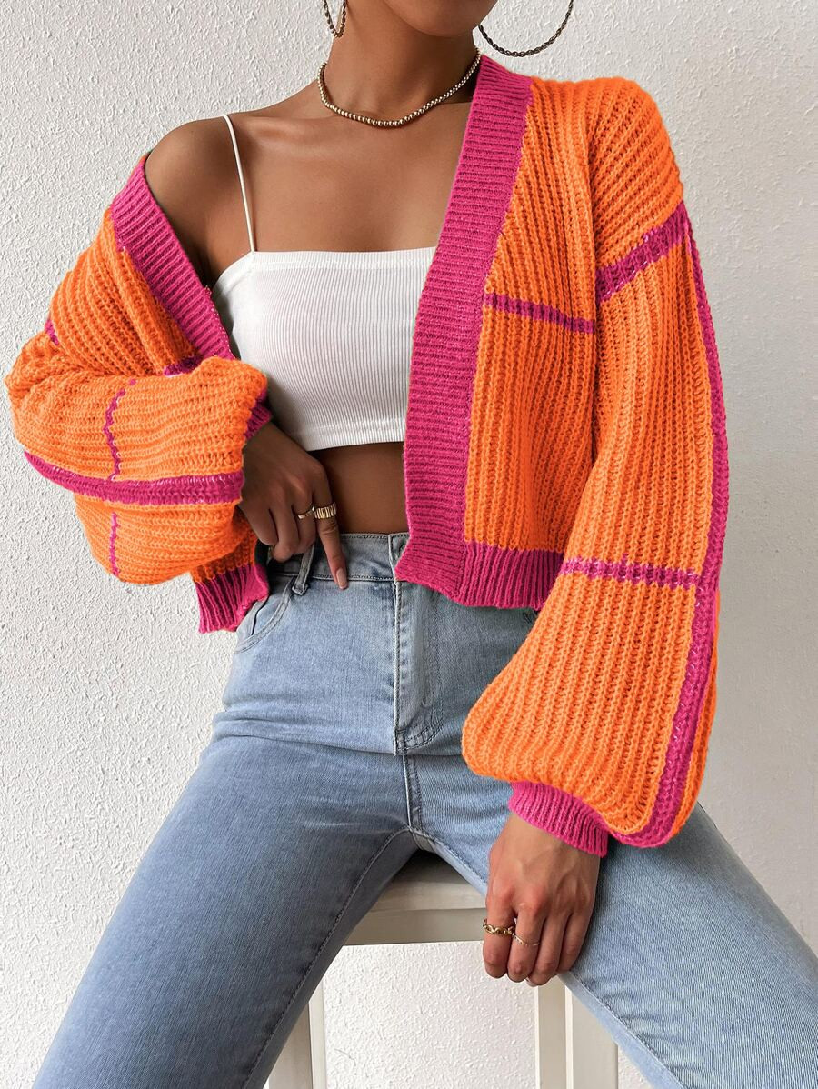 Contrast Trim Lantern Sleeve Duster Cardigan
   SKU: sw2209196314164269      
          (227 Revi... | SHEIN