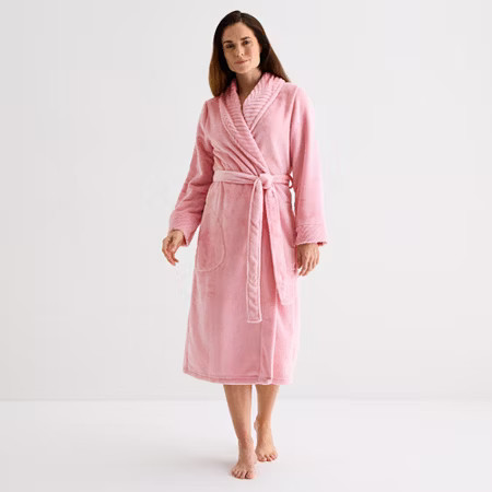 Liz Claiborne Womens Fleece Long Sleeve Long Length Robe, Xx-large, Pink | JCPenney